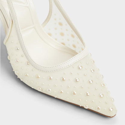 Pearlescent Other White Textile Mesh Women's Slingbacks - Slingback heel | Aldo