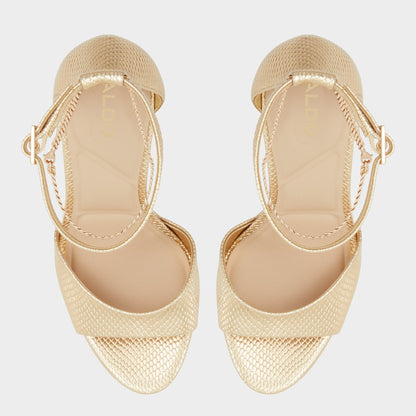 Afumeth Gold Women's Platform sandals - Strappy heeled sandal, Stiletto platform | Aldo