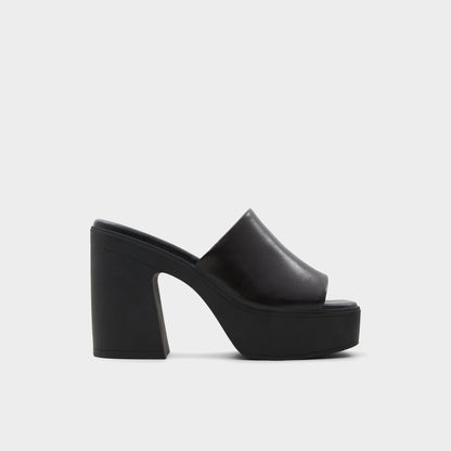 Maysee Other Black Leather Smooth Women's Mule slides - Heeled mule, Platform | Aldo