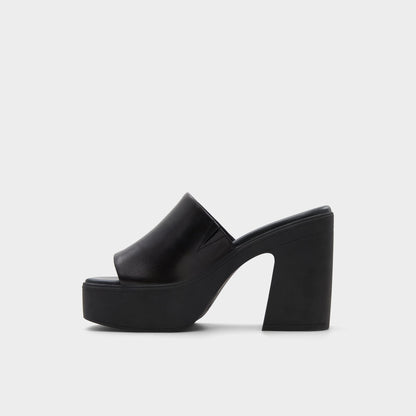 Maysee Other Black Leather Smooth Women's Mule slides - Heeled mule, Platform | Aldo