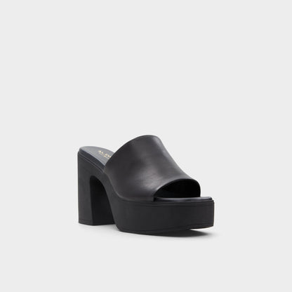 Maysee Other Black Leather Smooth Women's Mule slides - Heeled mule, Platform | Aldo