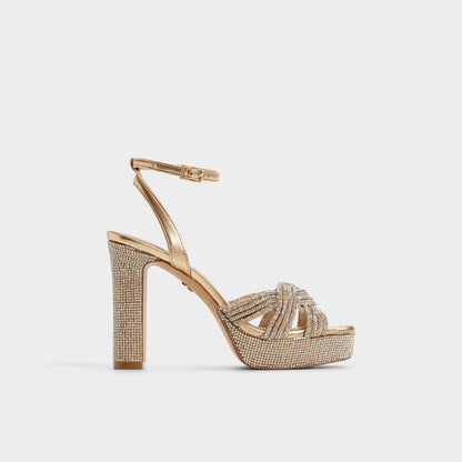 Shimma Gold Women's Iridescent metallics - Strappy heeled sandal, Platform | Aldo