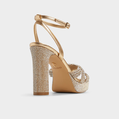Shimma Gold Women's Iridescent metallics - Strappy heeled sandal, Platform | Aldo