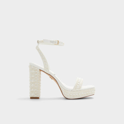 Lulu White Women's Strappy sandals - Strappy heeled sandal, Block heel | Aldo