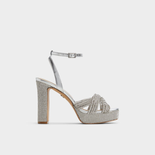 Shimma Silver Women's Iridescent metallics - Strappy heeled sandal, Platform | Aldo