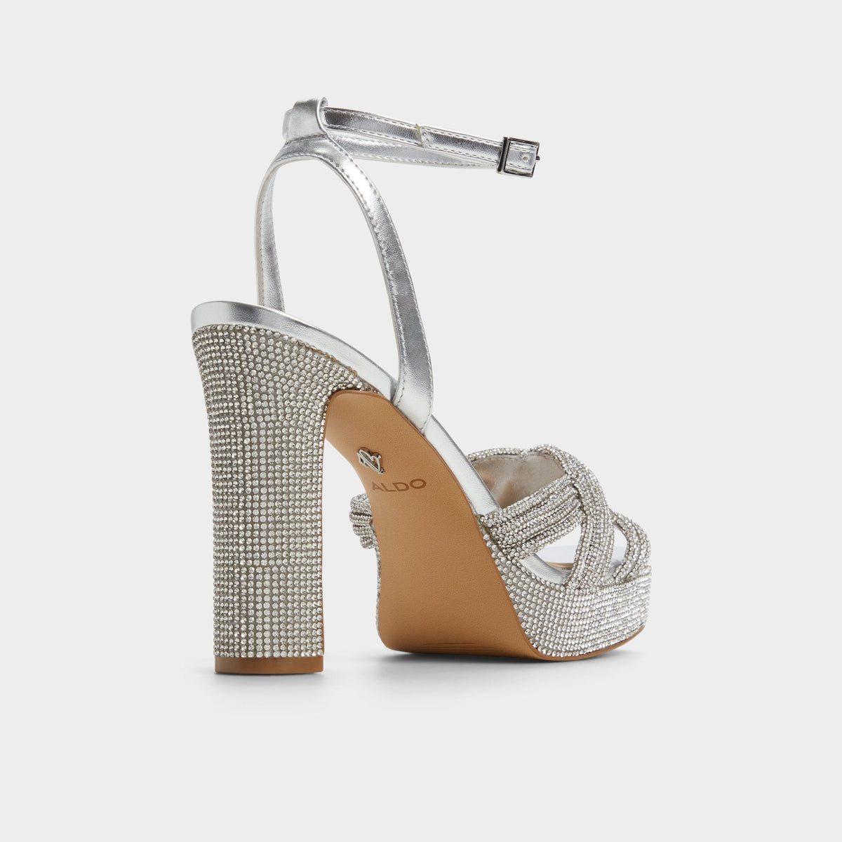 Shimma Silver Women's Iridescent metallics - Strappy heeled sandal, Platform | Aldo