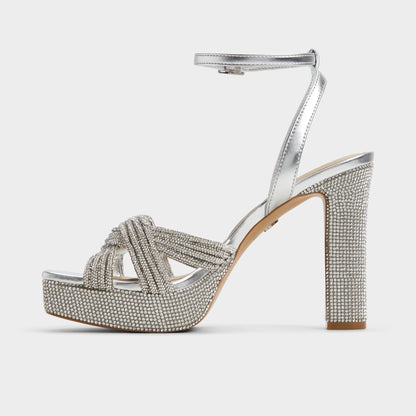 Shimma Silver Women's Iridescent metallics - Strappy heeled sandal, Platform | Aldo