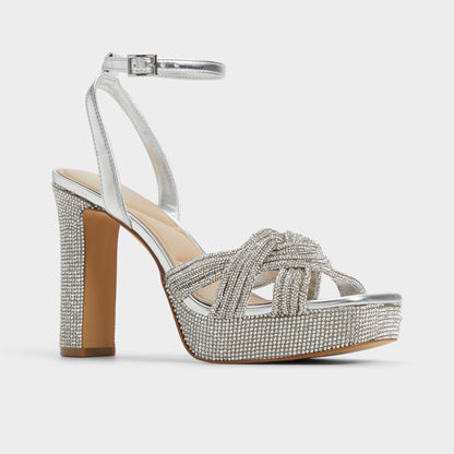 Shimma Silver Women's Iridescent metallics - Strappy heeled sandal, Platform | Aldo