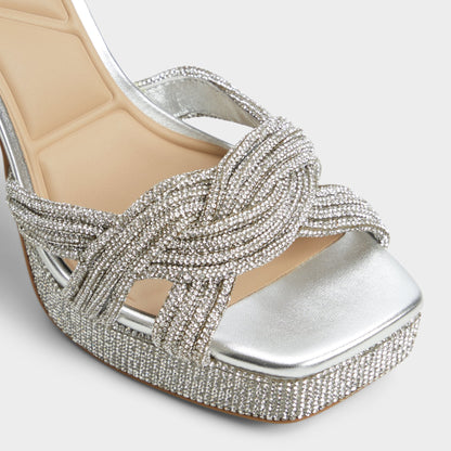 Shimma Silver Women's Iridescent metallics - Strappy heeled sandal, Platform | Aldo