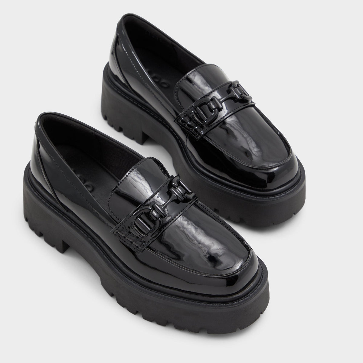 Oneameth Black Synthetic Patent Women's Loafers & Oxfords - Loafer, Lug sole | Aldo