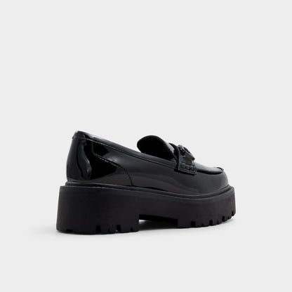 Oneameth Black Synthetic Patent Women's Loafers & Oxfords - Loafer, Lug sole | Aldo