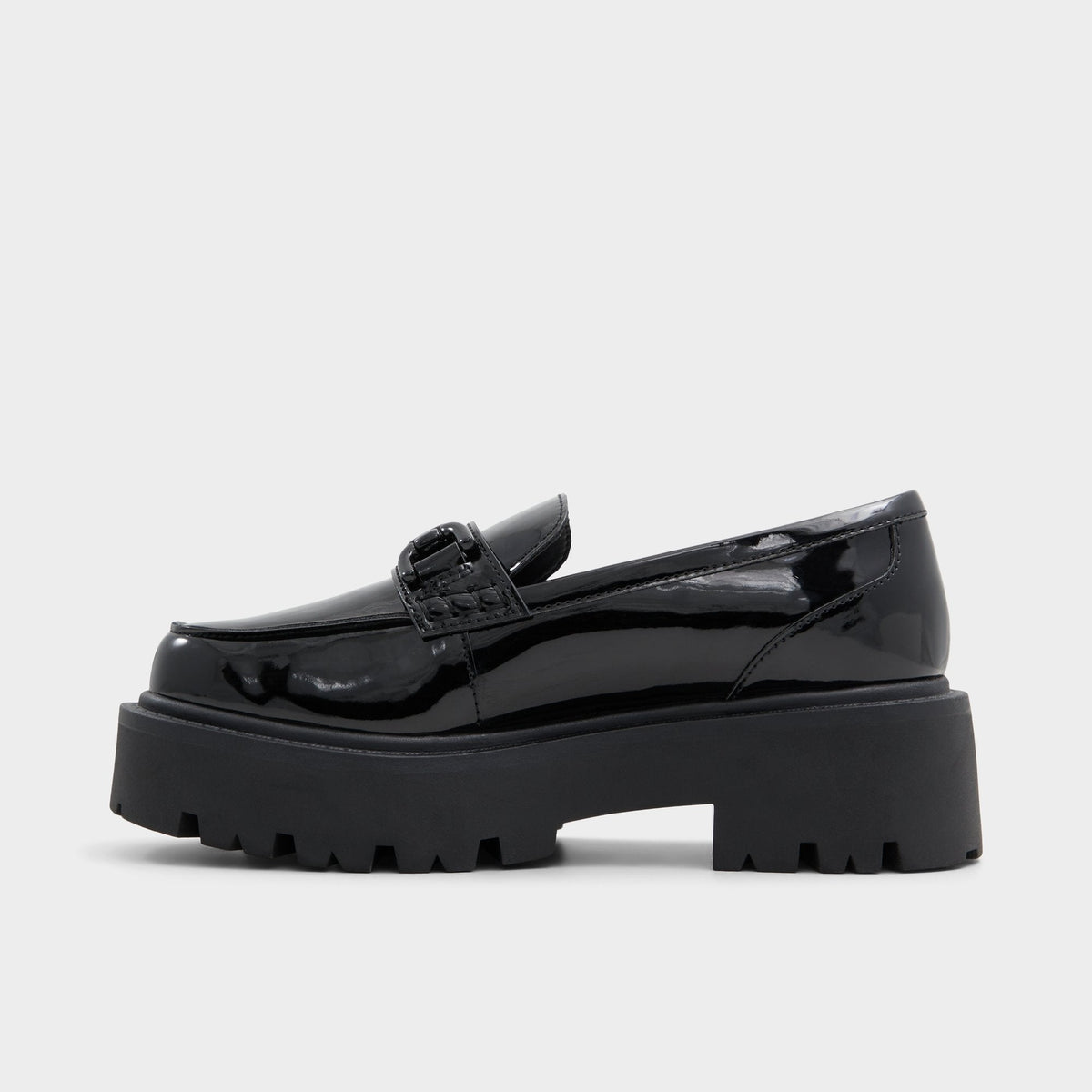 Oneameth Black Synthetic Patent Women's Loafers & Oxfords - Loafer, Lug sole | Aldo