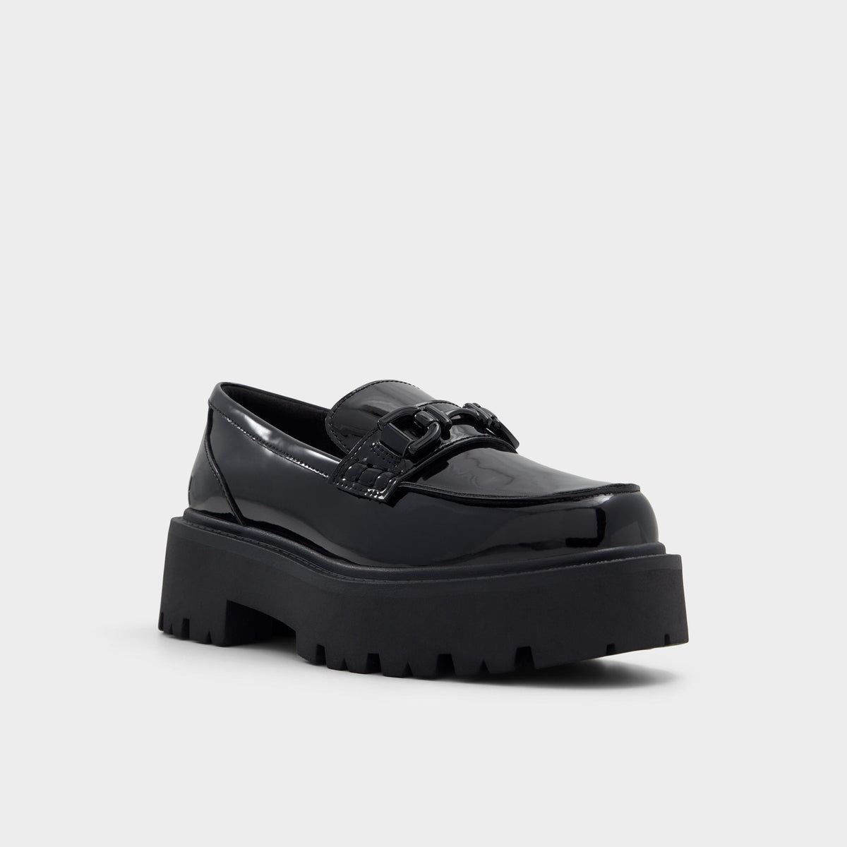 Oneameth Black Synthetic Patent Women's Loafers & Oxfords - Loafer, Lug sole | Aldo