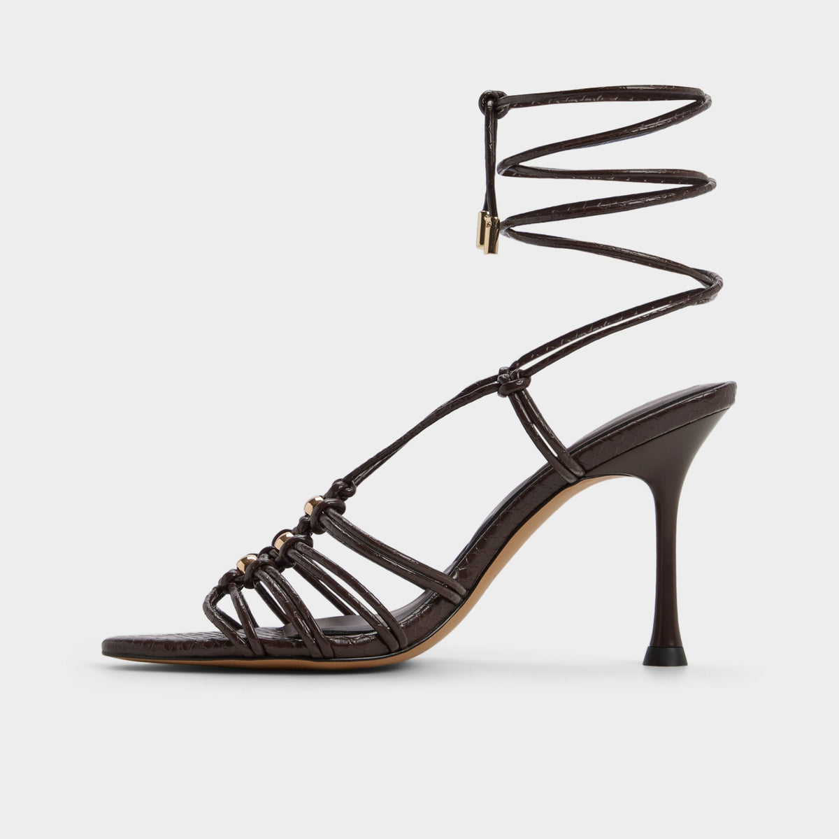 Curacao in Dark Brown - Strappy heeled sandal, Stiletto heel | Aldo