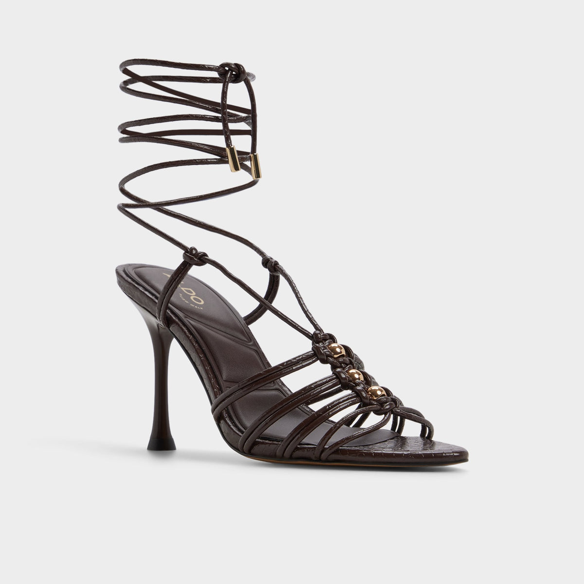 Curacao in Dark Brown - Strappy heeled sandal, Stiletto heel | Aldo