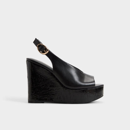 Tatianah in Black - Sling back heeled sandal, Wedge heel | Aldo