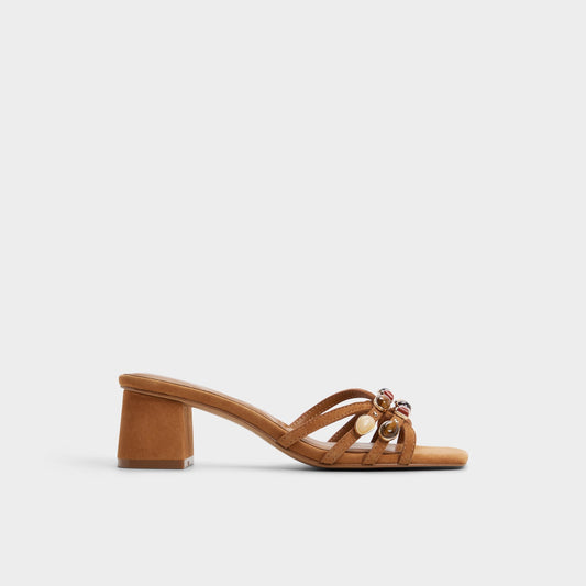 Jemstone in Medium Brown - Strappy heeled sandal, Block heel | Aldo