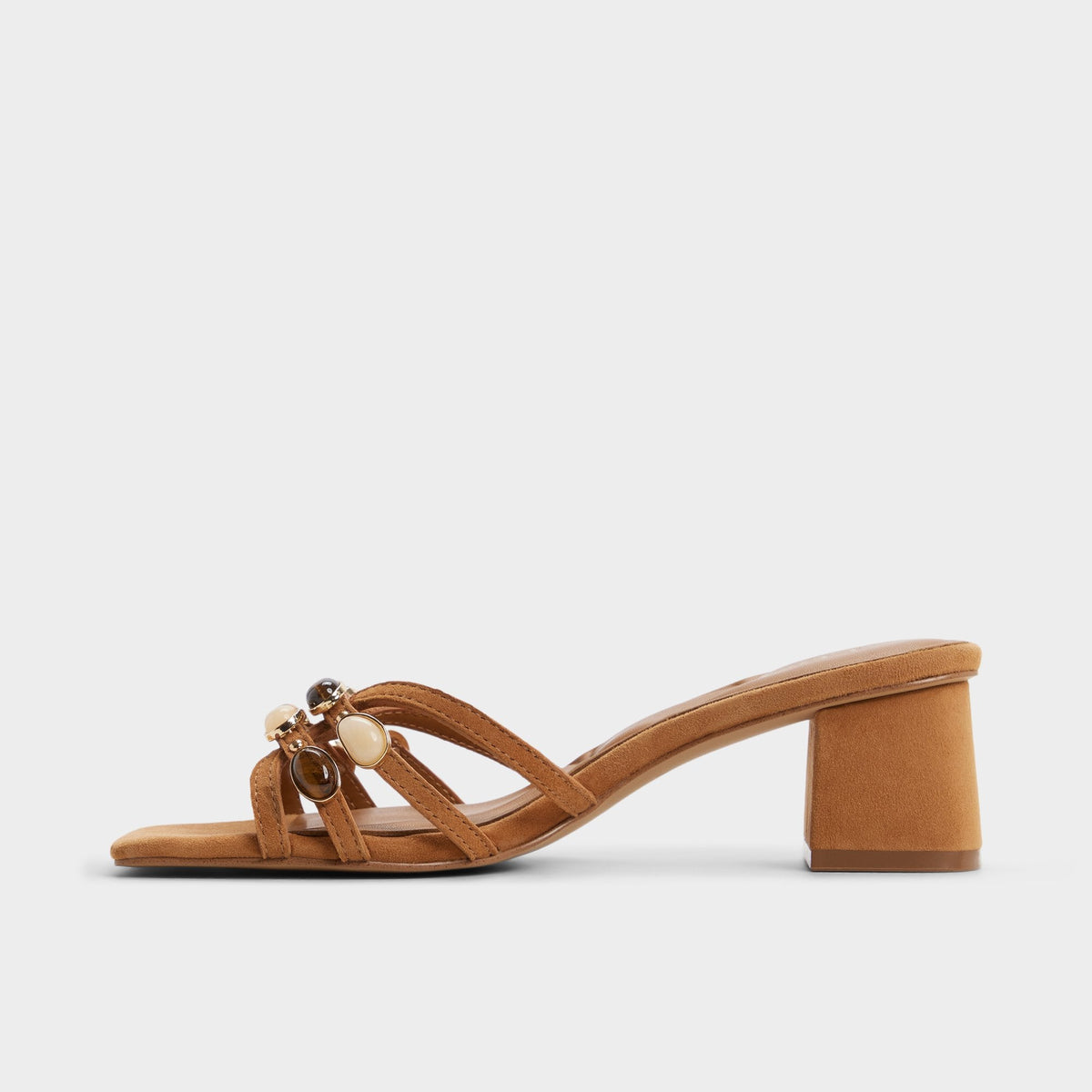 Jemstone in Medium Brown - Strappy heeled sandal, Block heel | Aldo