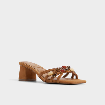 Jemstone in Medium Brown - Strappy heeled sandal, Block heel | Aldo