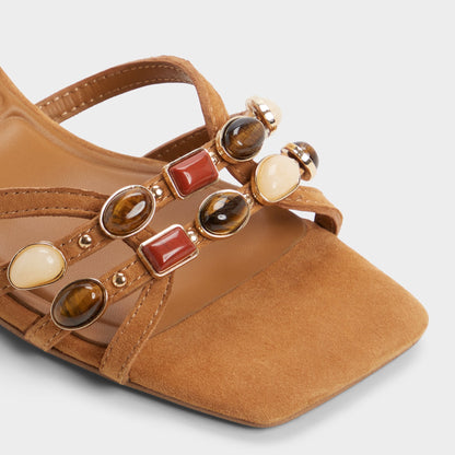 Jemstone in Medium Brown - Strappy heeled sandal, Block heel | Aldo