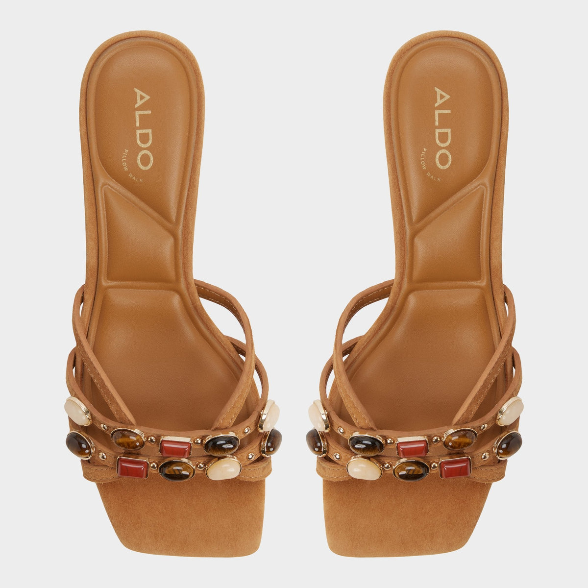 Jemstone in Medium Brown - Strappy heeled sandal, Block heel | Aldo