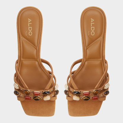Jemstone in Medium Brown - Strappy heeled sandal, Block heel | Aldo