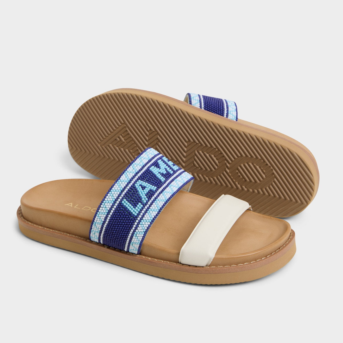 Beachvacay White/Blue Women's Footbed sandals - Slide sandal, Footbed sandal | Aldo