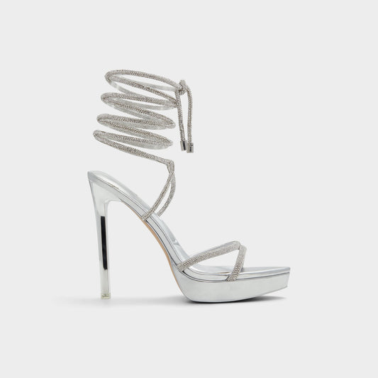 Izabella in Silver 13621003 - Strappy heeled sandal, Platform | Aldo