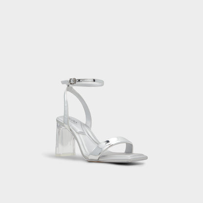 Aurorai Silver Women's Block heels - Strappy heeled sandal, Block heel | Aldo
