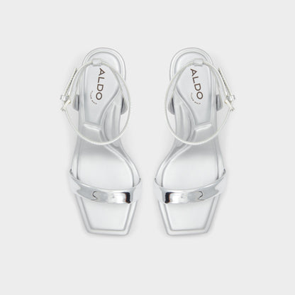 Aurorai Silver Women's Block heels - Strappy heeled sandal, Block heel | Aldo