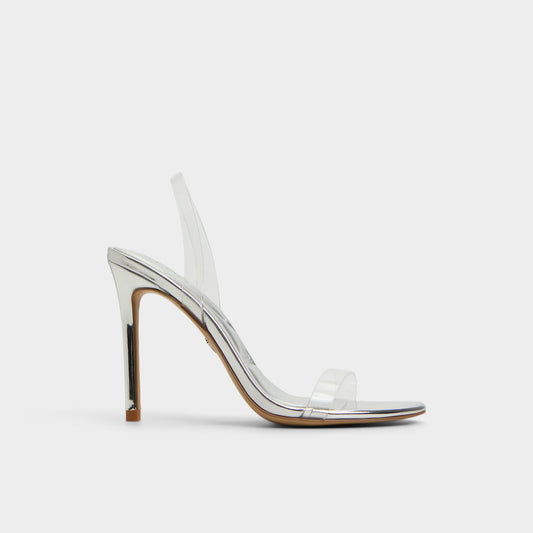 Quinilynn Silver Women's Iridescent metallics - Strappy heeled sandal, Stiletto heel | Aldo