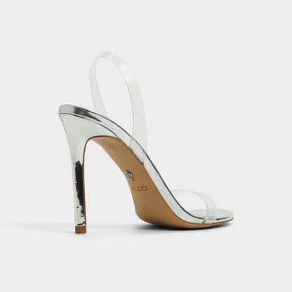 Quinilynn Silver Women's Iridescent metallics - Strappy heeled sandal, Stiletto heel | Aldo