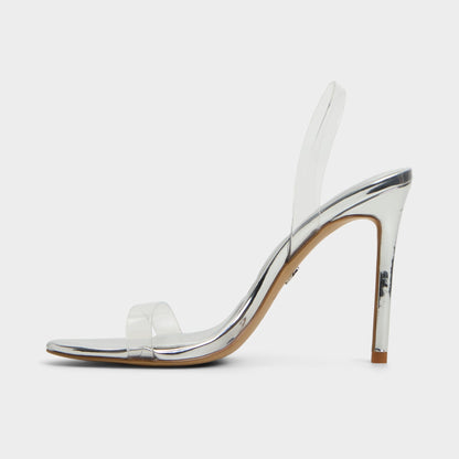 Quinilynn Silver Women's Iridescent metallics - Strappy heeled sandal, Stiletto heel | Aldo