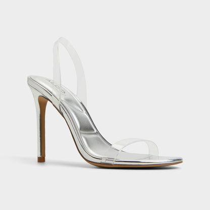 Quinilynn Silver Women's Iridescent metallics - Strappy heeled sandal, Stiletto heel | Aldo