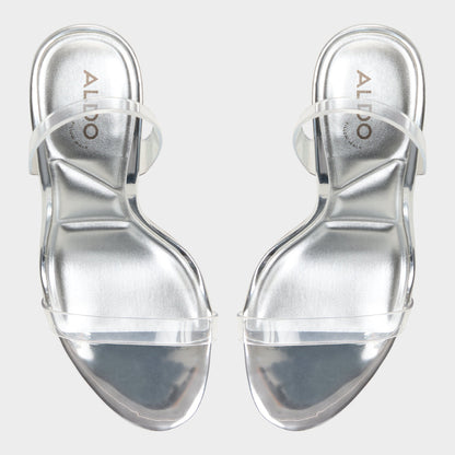 Quinilynn Silver Women's Iridescent metallics - Strappy heeled sandal, Stiletto heel | Aldo
