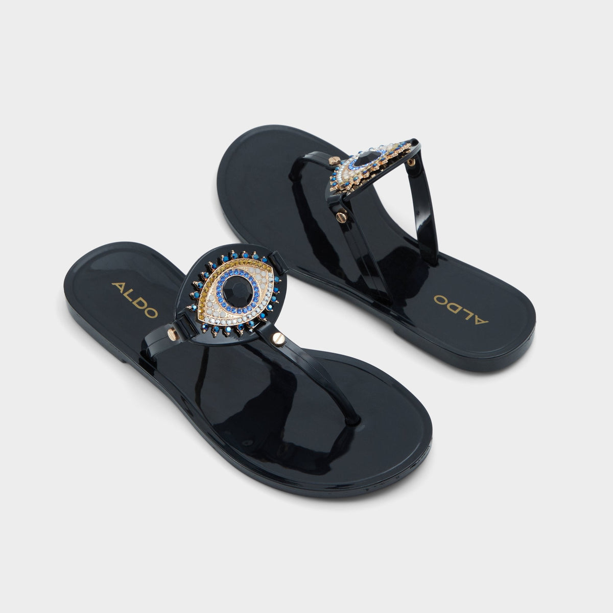 Ebariel Black/Gold Multi Women's Jelly Sandals & Flip Flops - T-strap sandal | Aldo