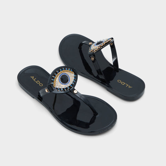 Ebariel Black/Gold Multi Women's Jelly Sandals & Flip Flops - T-strap sandal | Aldo